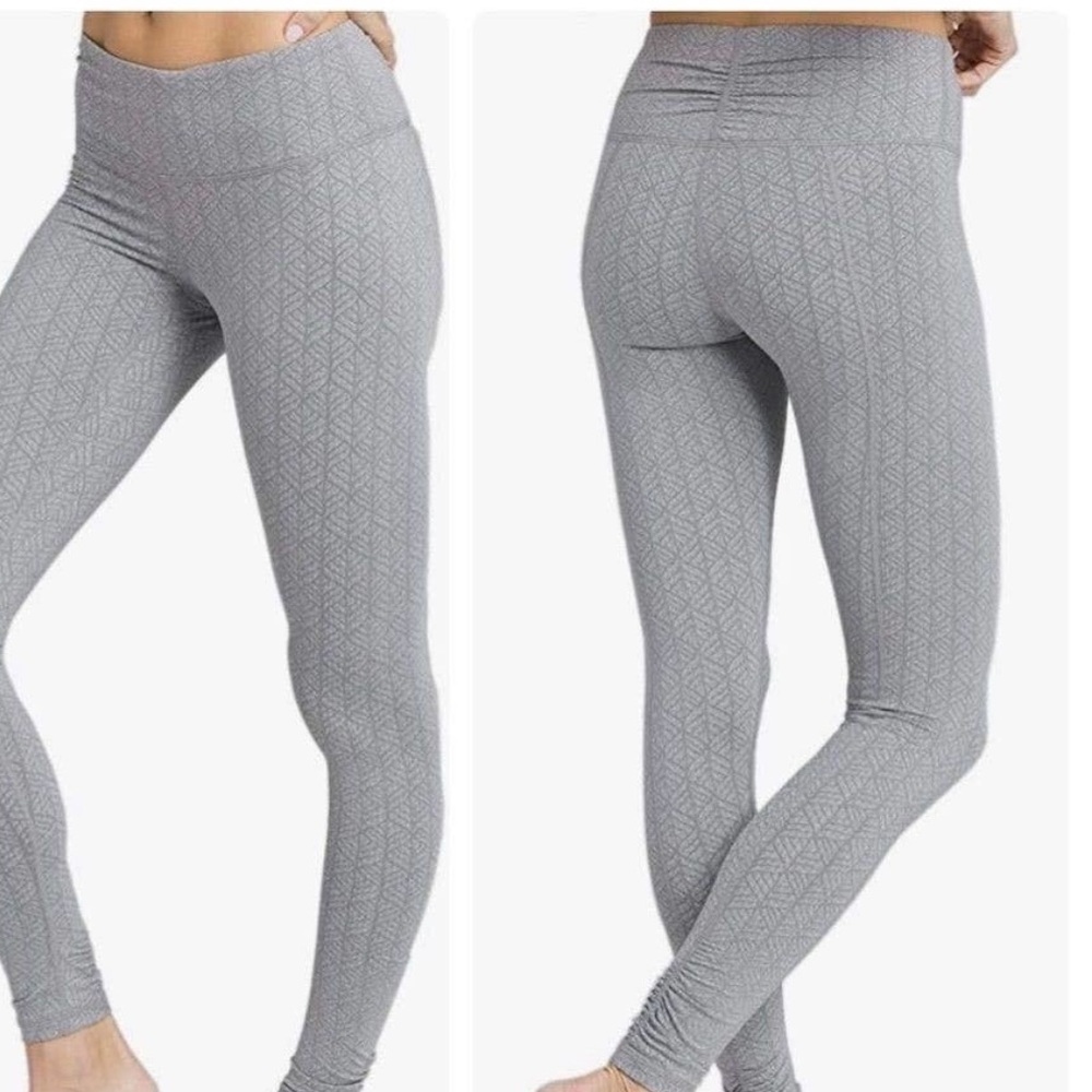 Prana Misty Leggings Women's Size Medium Gray Full Length Jacquard Ruched Yoga